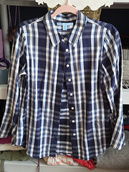 Draper James Tops - Draper James Navy, White and Light Blue Plaid Button-Up Shirt